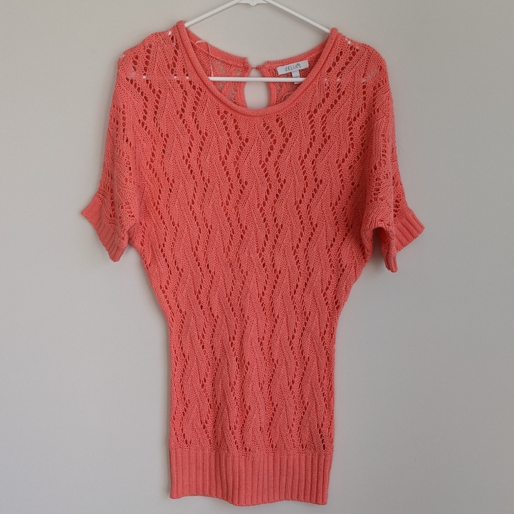 Delia's coral pink loose knit sweater XS